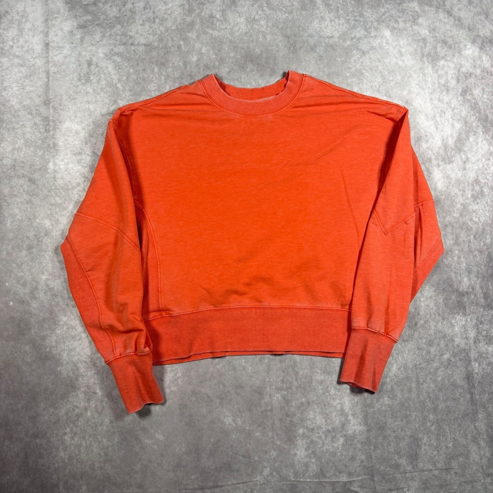Sunnyside by Sundry Women Orange Cropped Crewneck Sweatshirt Small Chic Casual